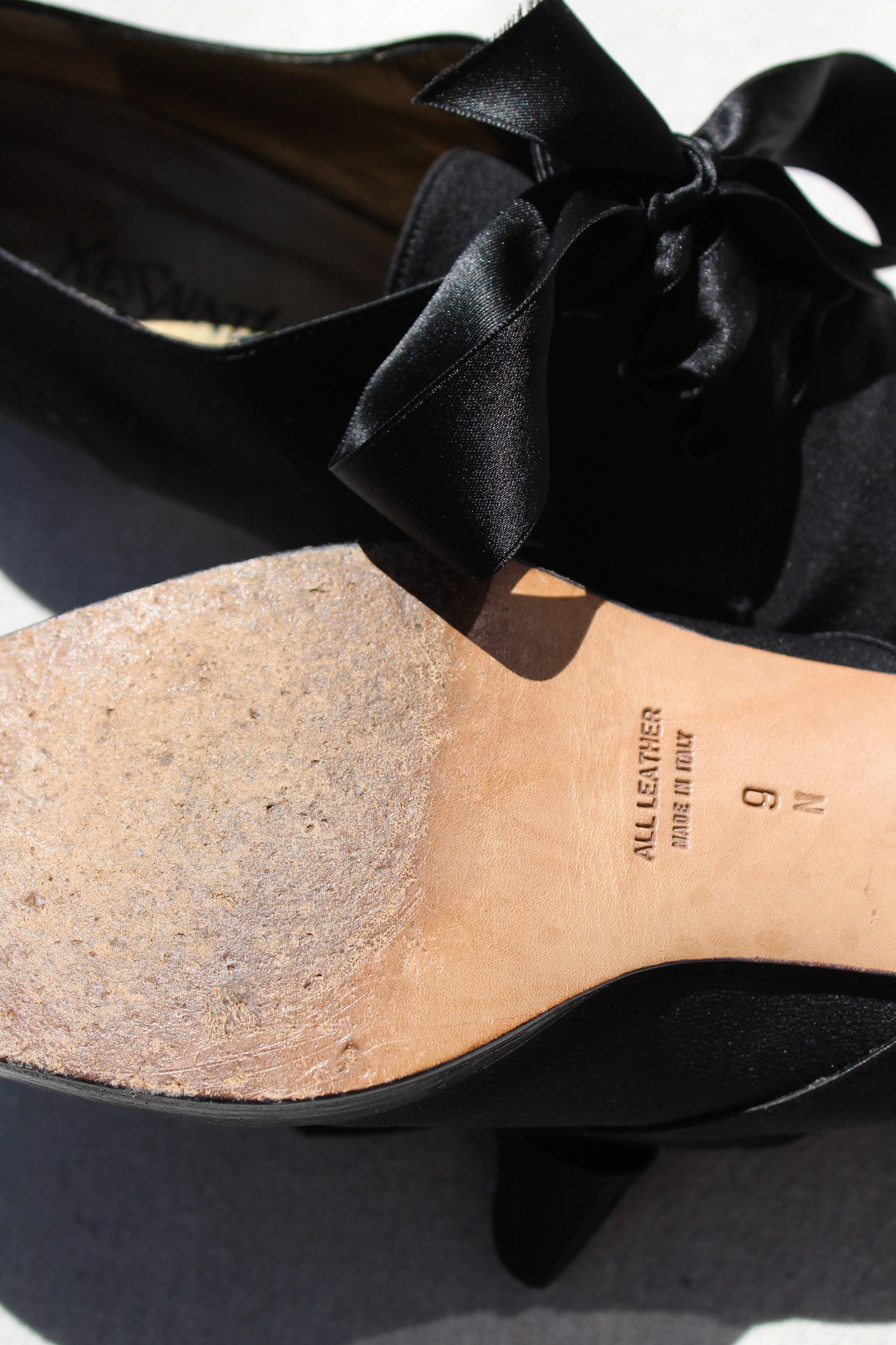 1980's YVES SAINT LAURENT black satin oxfords | VINTAGE