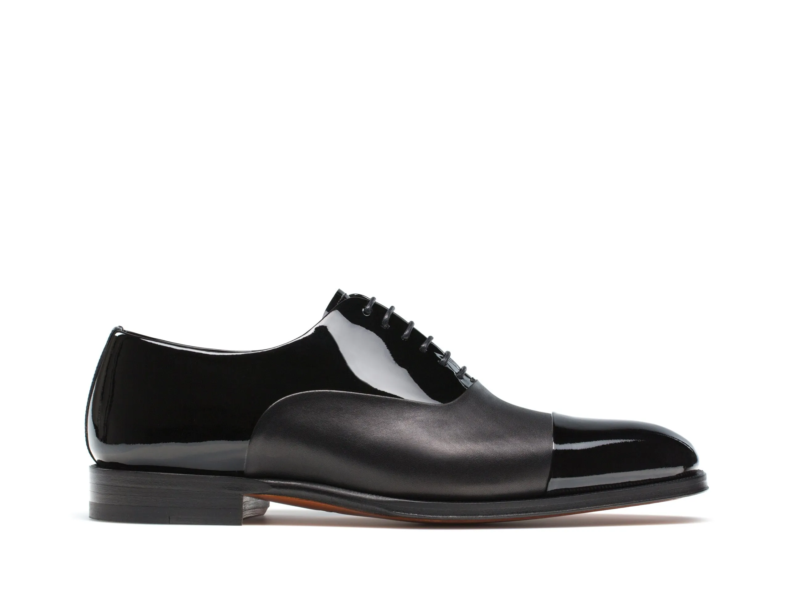 Black Patent Leather Laga Toe Cap Lace Up Oxfords