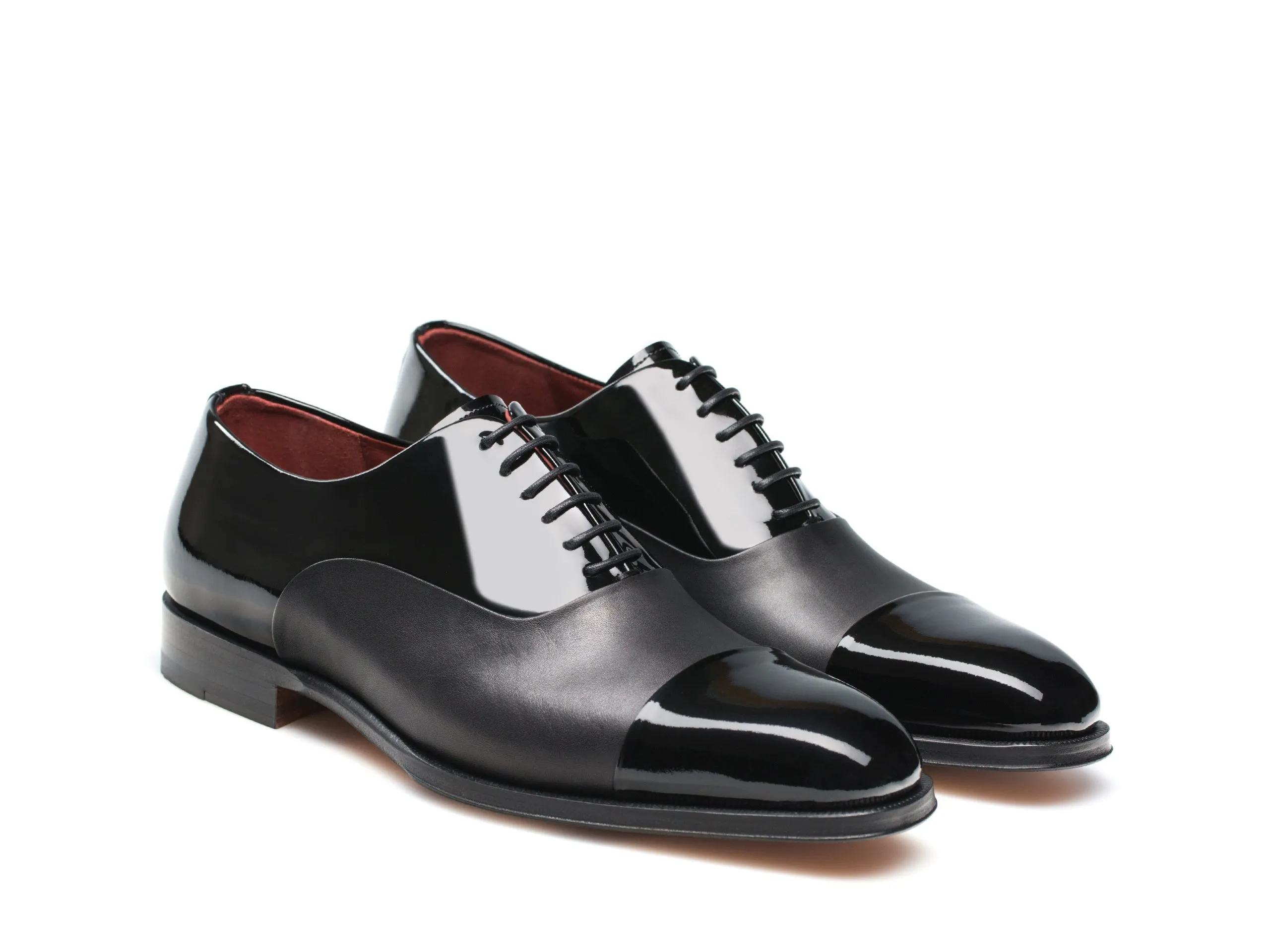 Black Patent Leather Laga Toe Cap Lace Up Oxfords