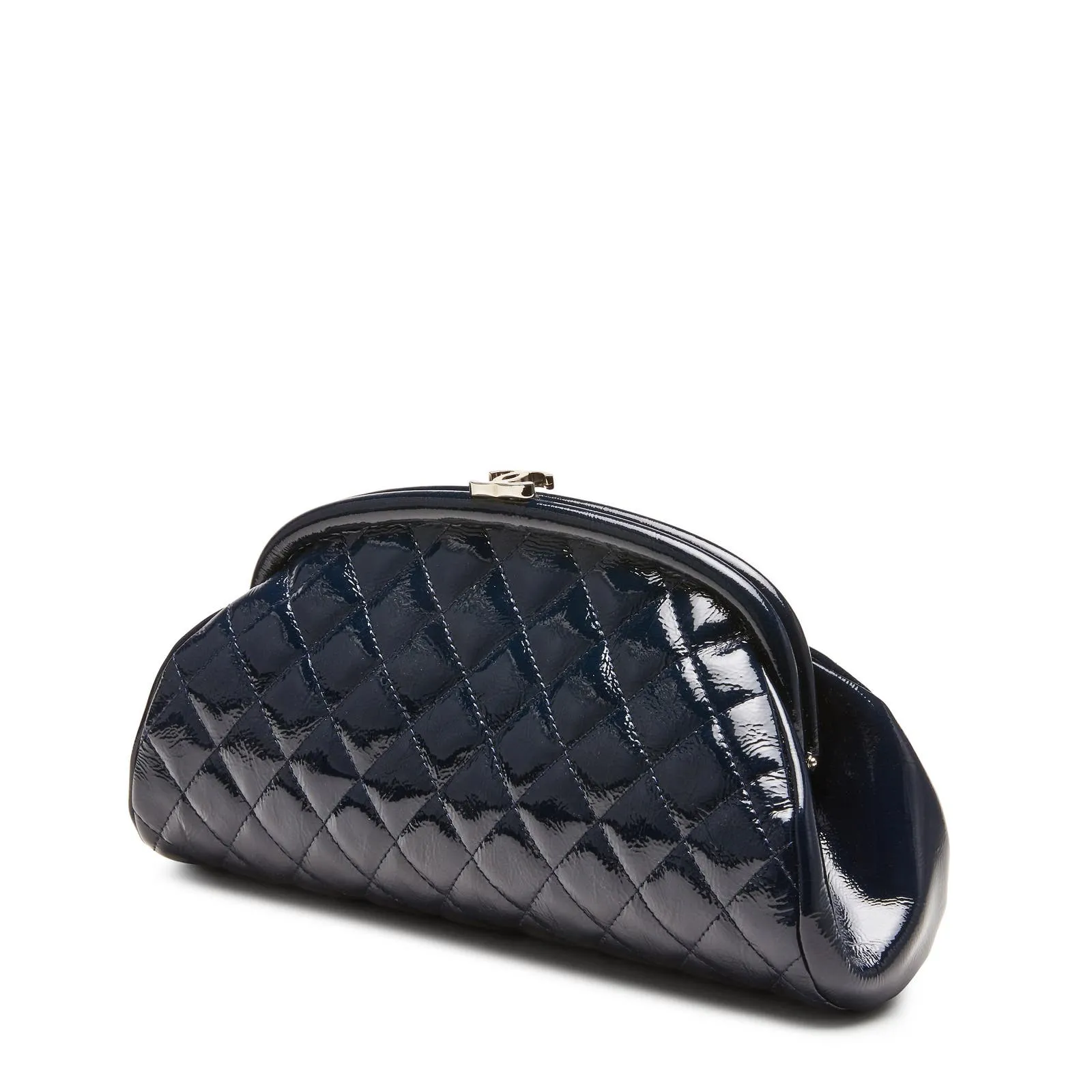 Chanel Classic Vintage CC Navy Blue Patent Diamond Quilted Timeless Clutch Bag