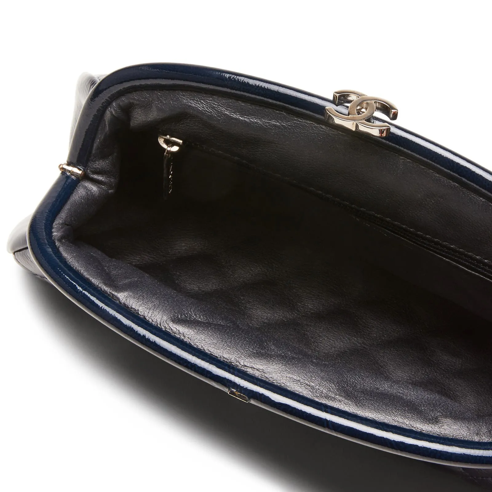 Chanel Classic Vintage CC Navy Blue Patent Diamond Quilted Timeless Clutch Bag