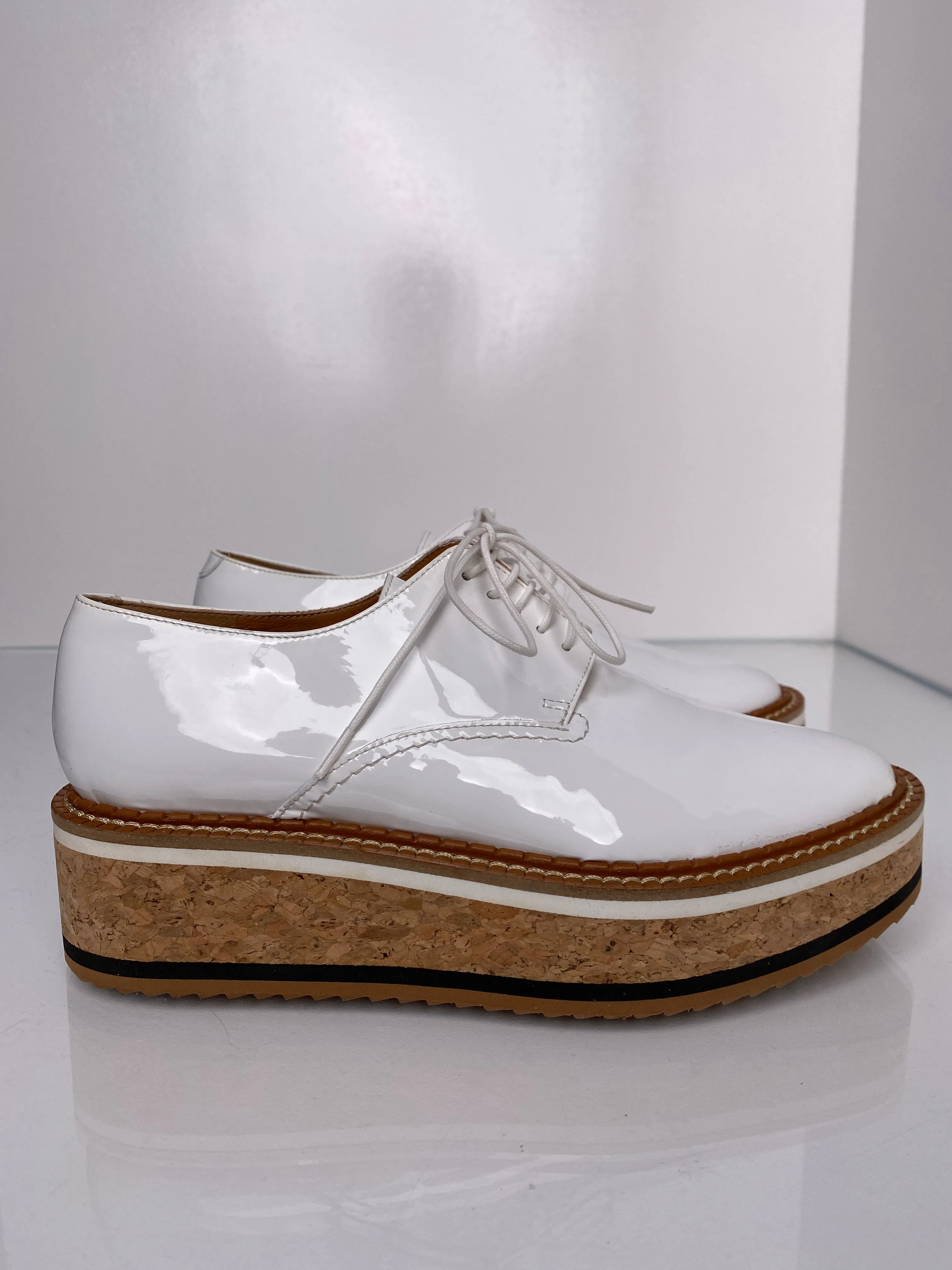 Clergerie Patent White Platform Oxfords, 37