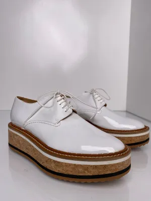 Clergerie Patent White Platform Oxfords, 37
