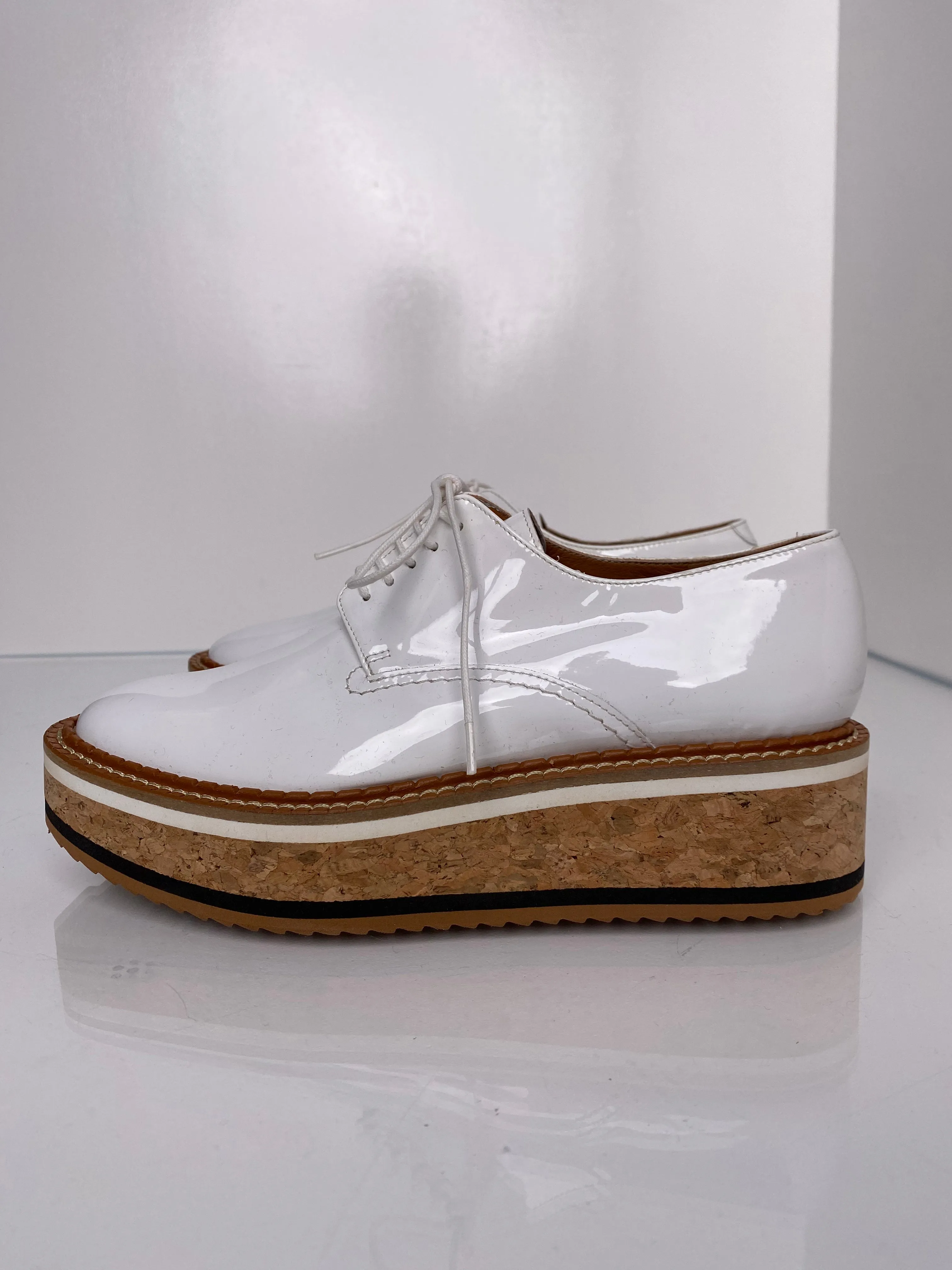 Clergerie Patent White Platform Oxfords, 37
