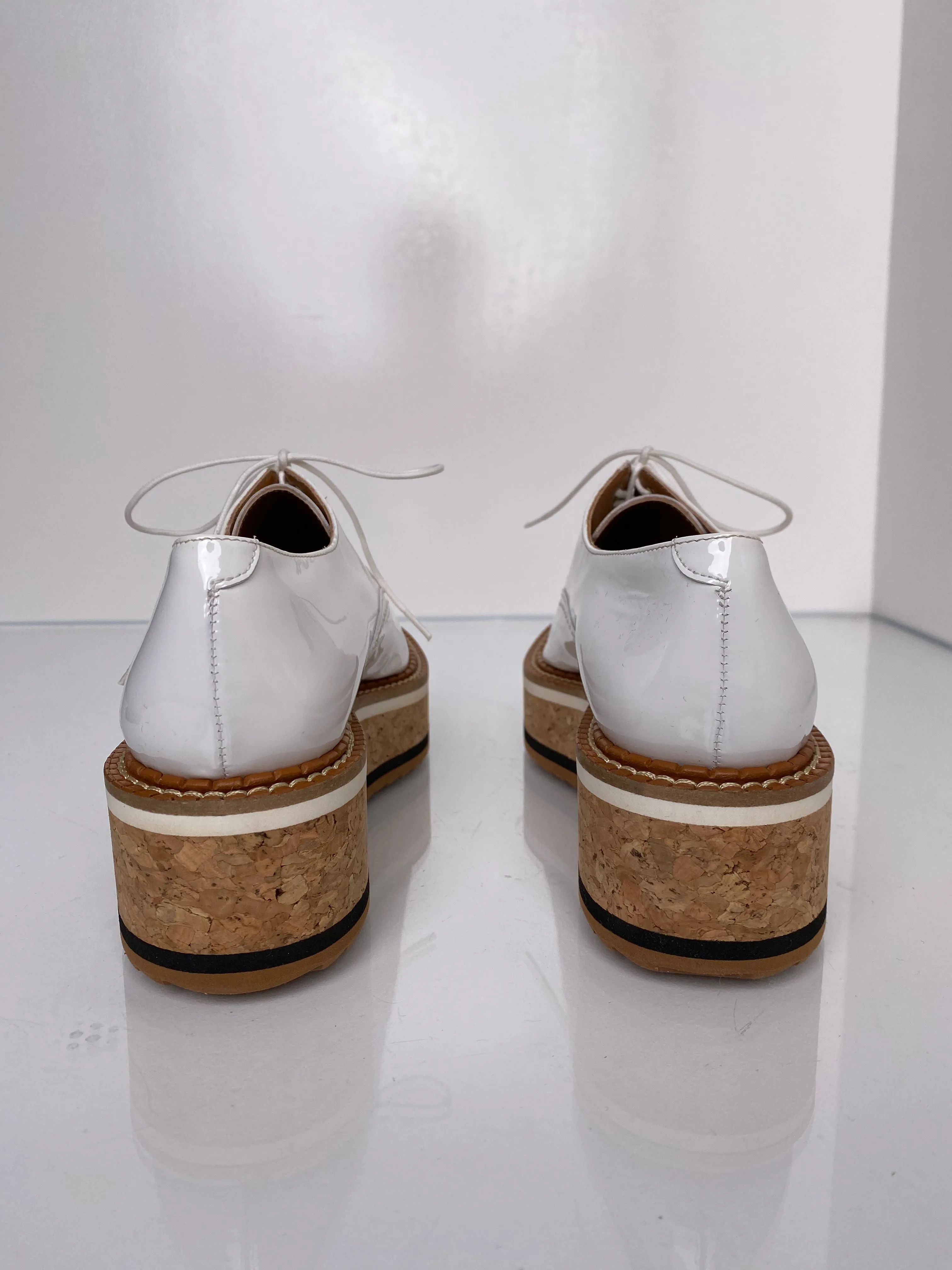 Clergerie Patent White Platform Oxfords, 37