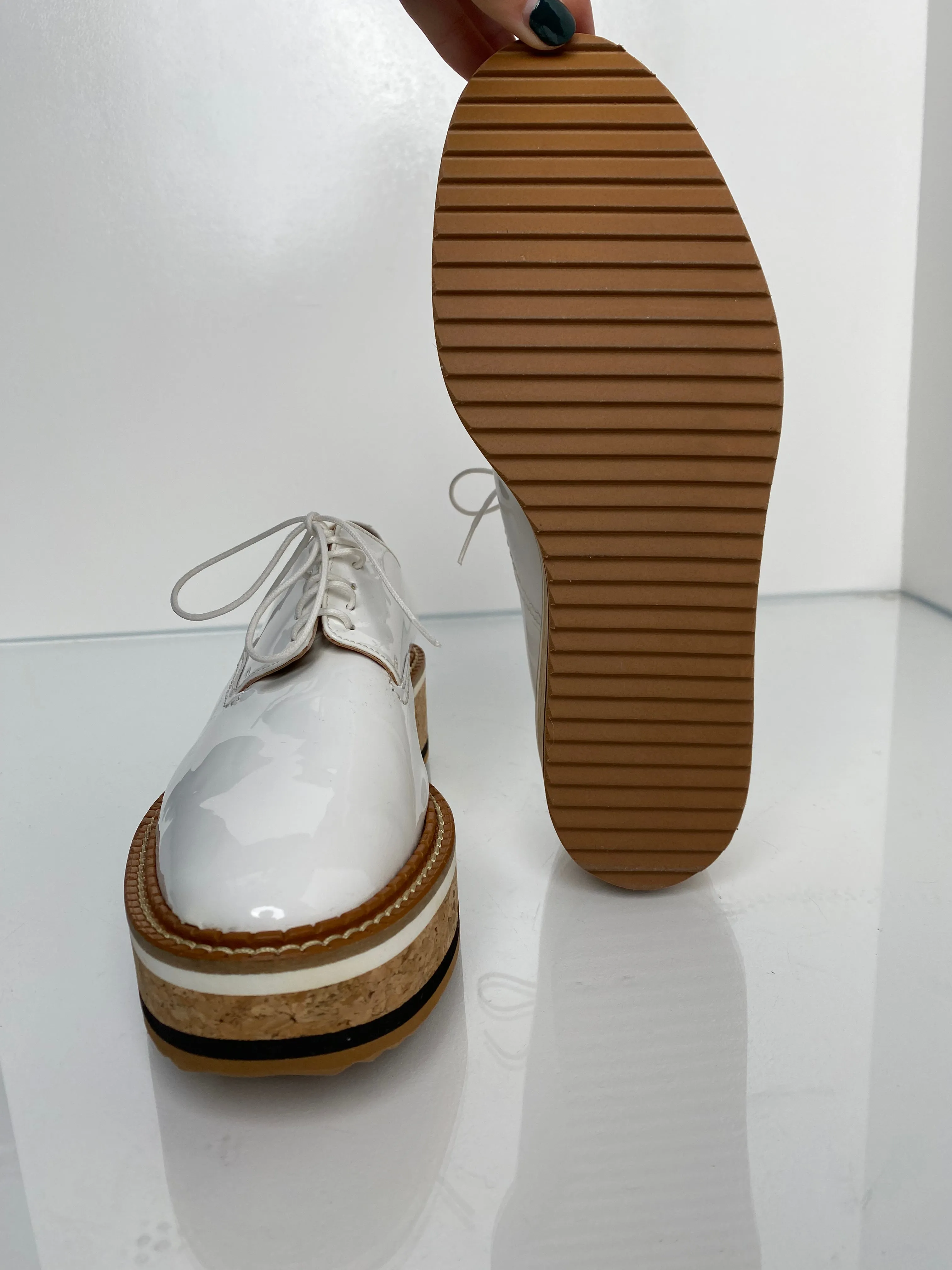 Clergerie Patent White Platform Oxfords, 37