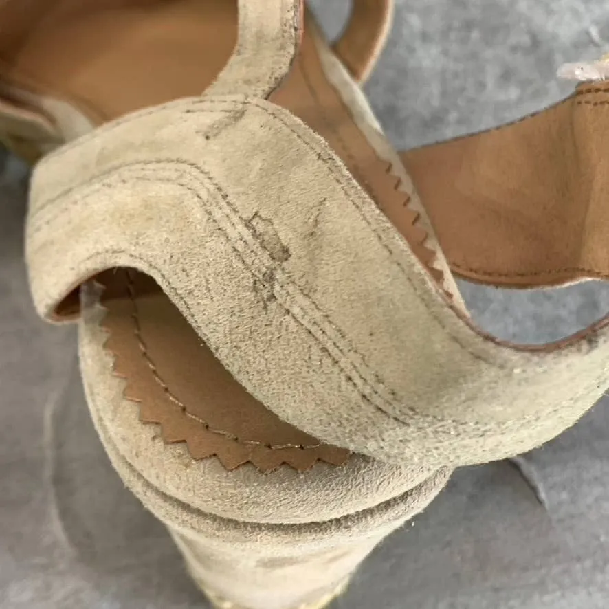 CREVO Women's Beige Suede Valentina Ankle-Strap Wedge Sandals SZ 8.5