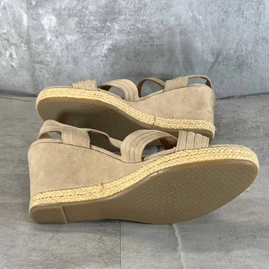 CREVO Women's Beige Suede Valentina Ankle-Strap Wedge Sandals SZ 8.5
