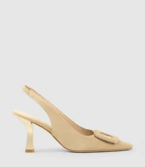 DELANEY80 Slingback with Ornament in Camel Suede