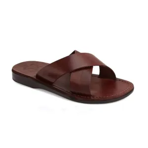 Elan - Leather Cross Strap Sandal | Brown