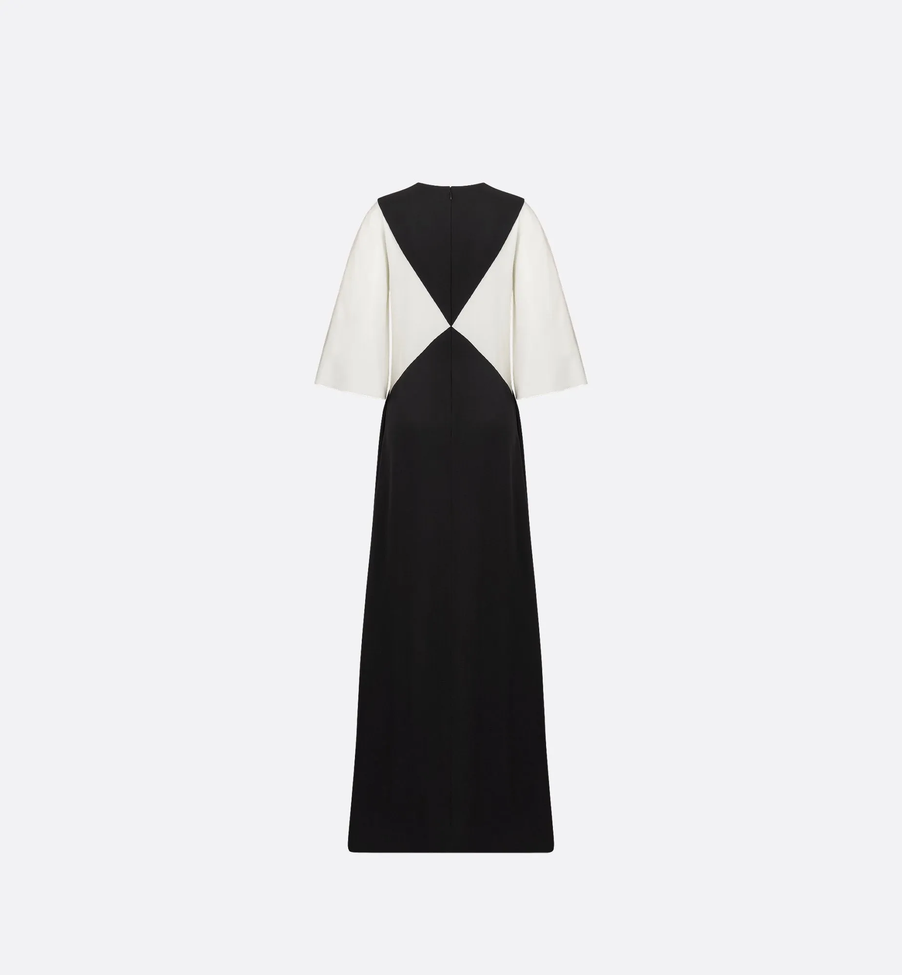 Flared Long Dress Black And White Silk Crepe Cady