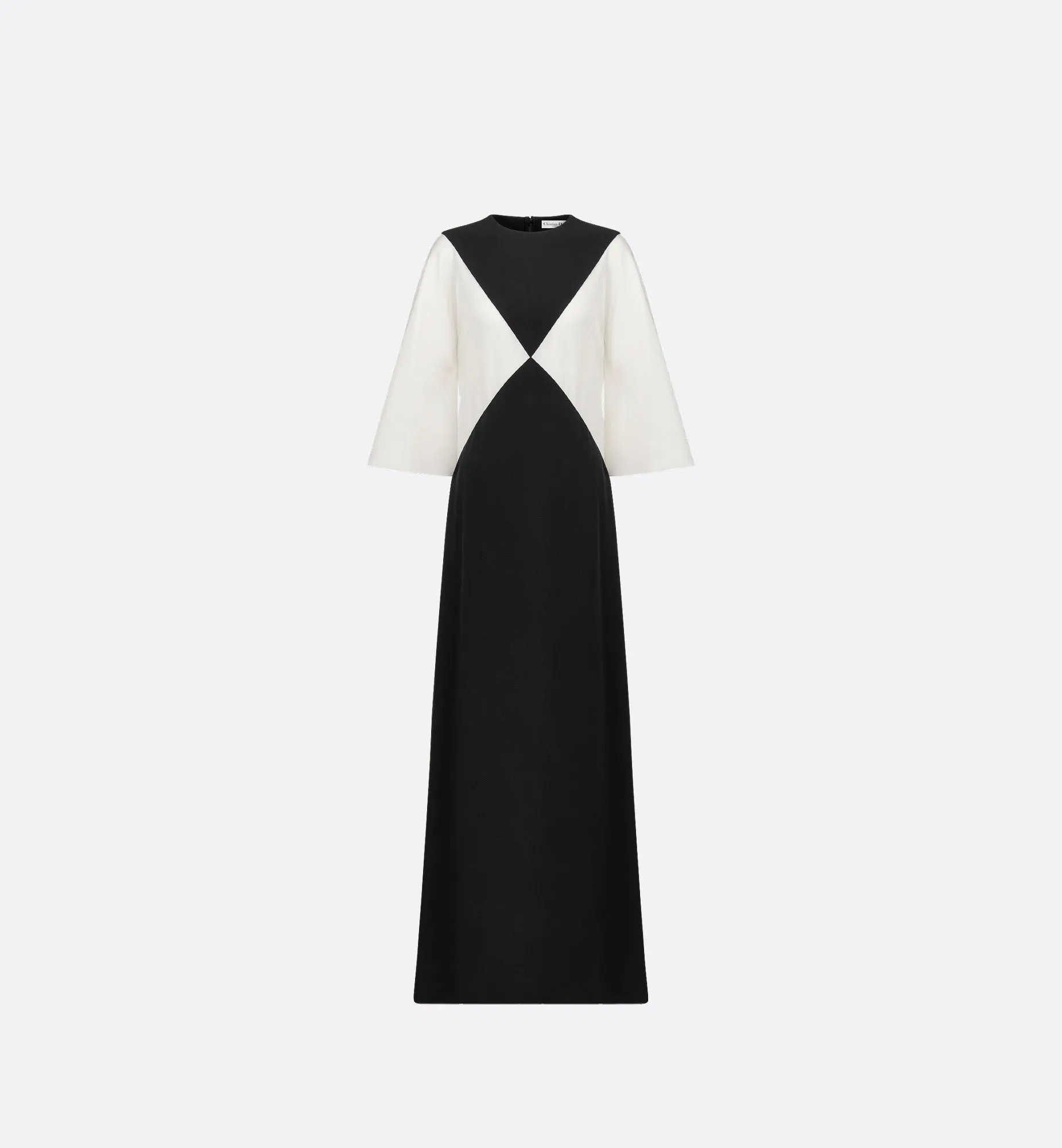Flared Long Dress Black And White Silk Crepe Cady