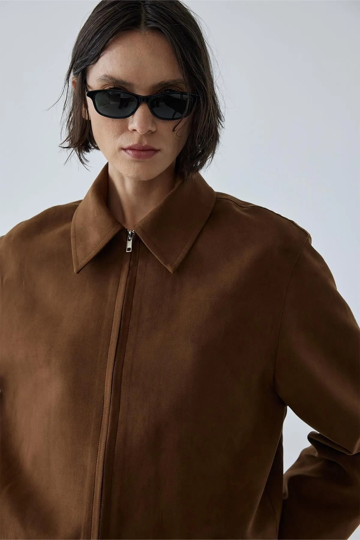 Gabrielle Suede Shirt Collar Jacket