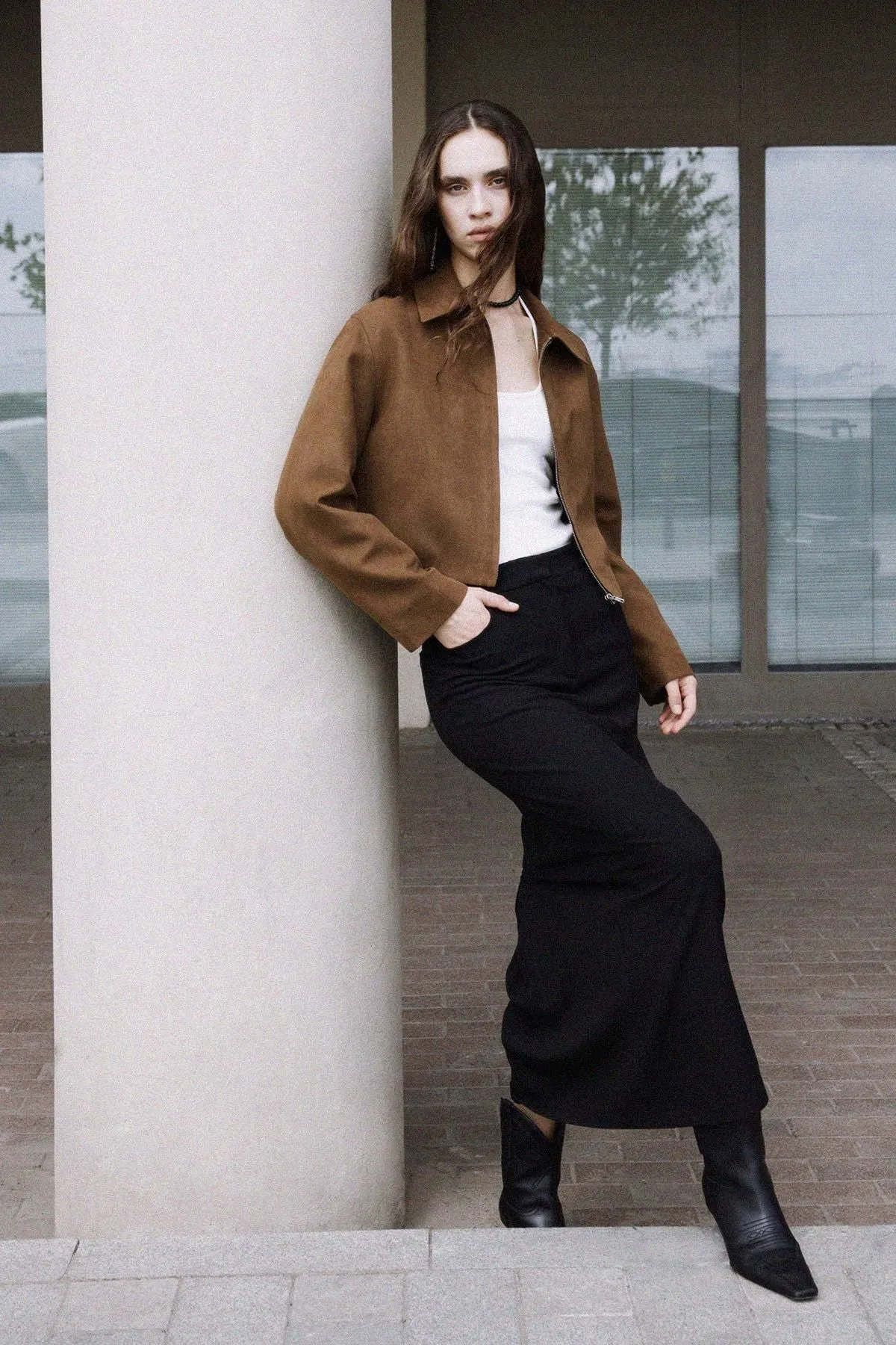 Gabrielle Suede Shirt Collar Jacket