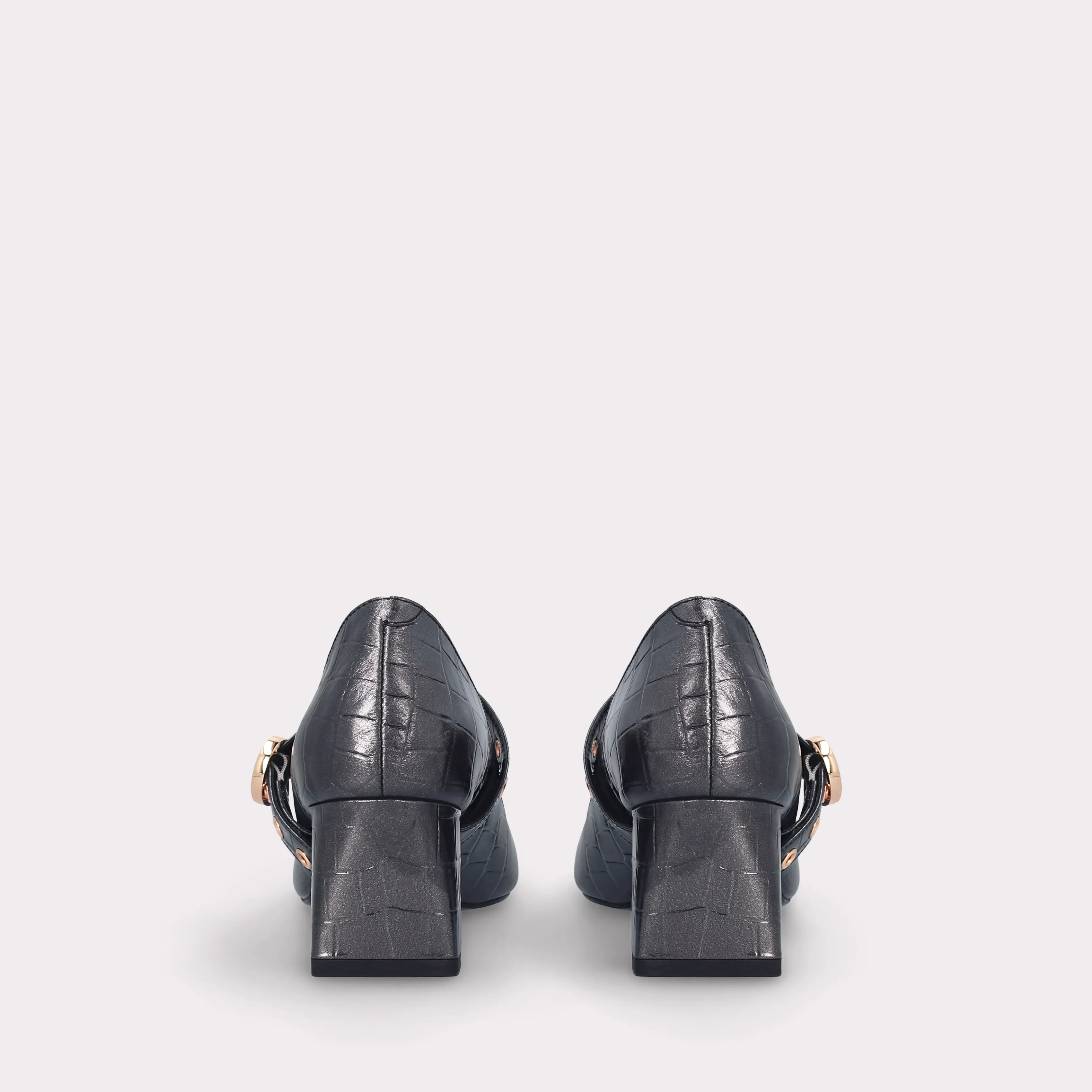GENNY 01 GUNMETAL COLOR CROCO EMBOSSED LEATHER PUMPS
