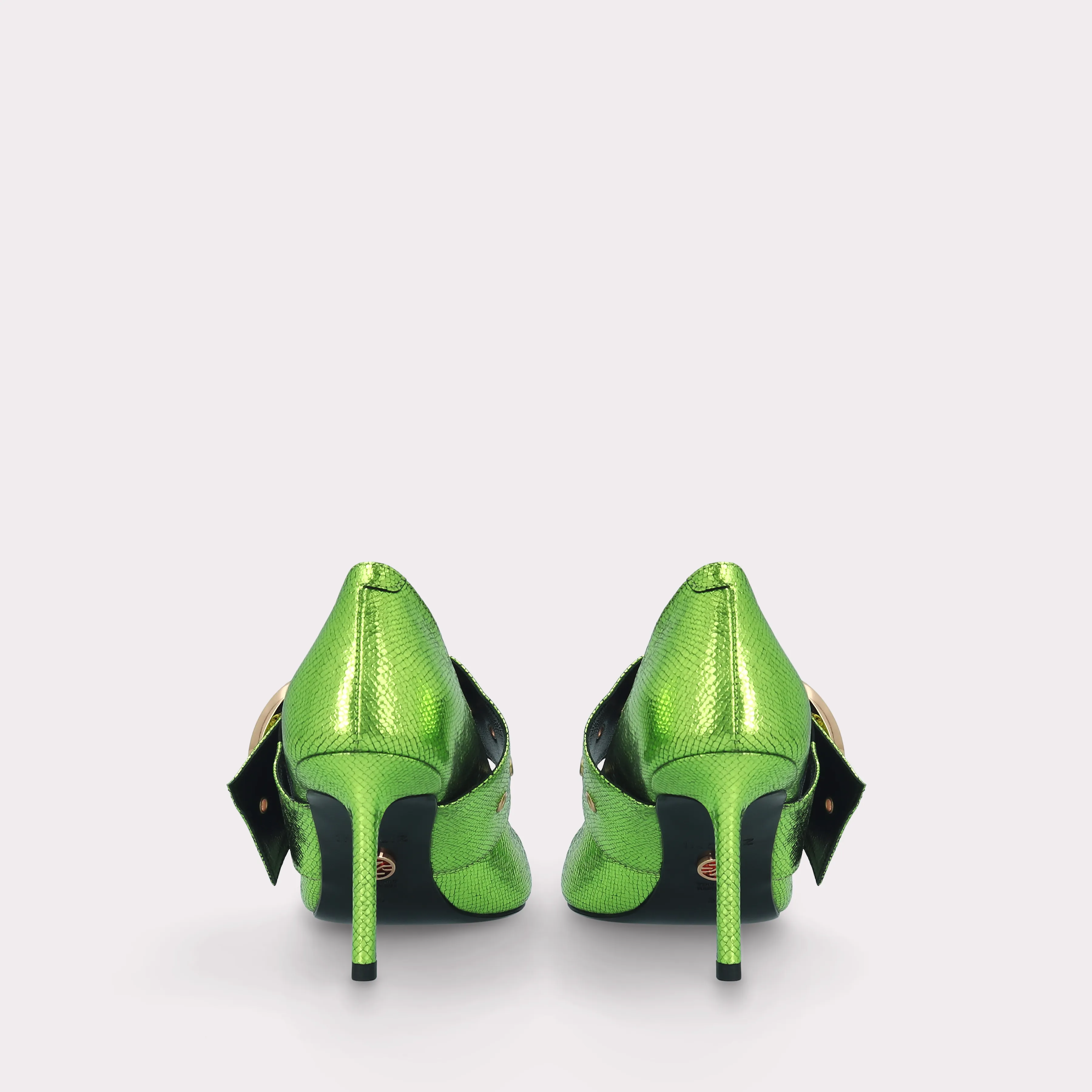 MIA 05 LIME COLOR CRASH VIPER MIRROR EMBOSSED LEATHER PUMPS