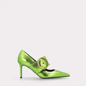 MIA 05 LIME COLOR CRASH VIPER MIRROR EMBOSSED LEATHER PUMPS
