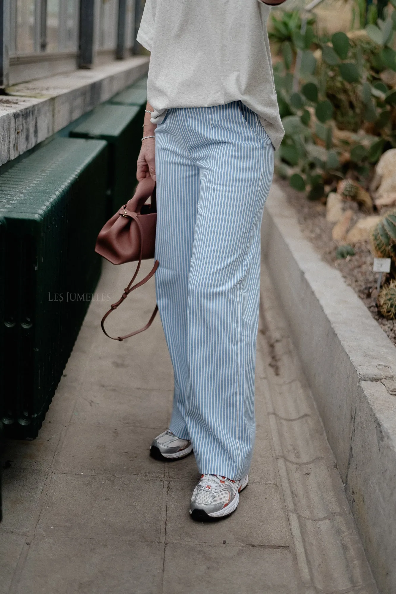 OBJLisa wide pants cloud dancer/cornflower
