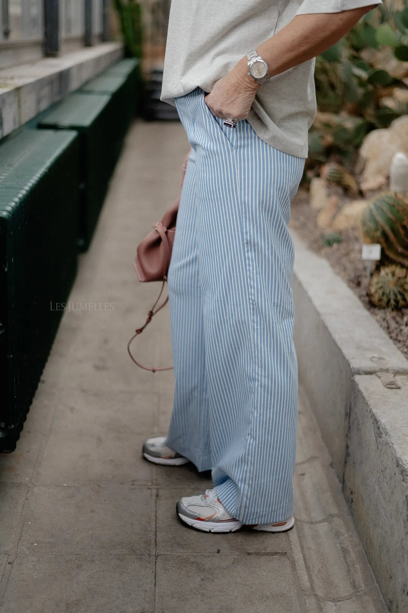 OBJLisa wide pants cloud dancer/cornflower