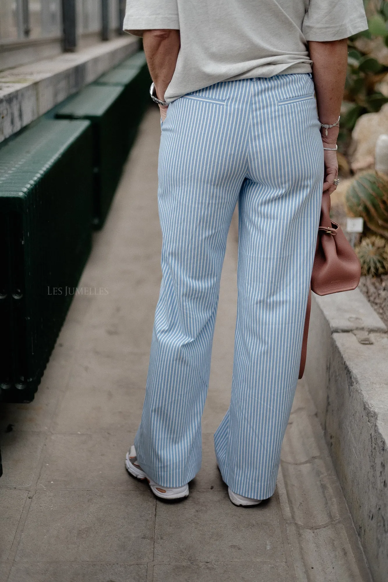 OBJLisa wide pants cloud dancer/cornflower