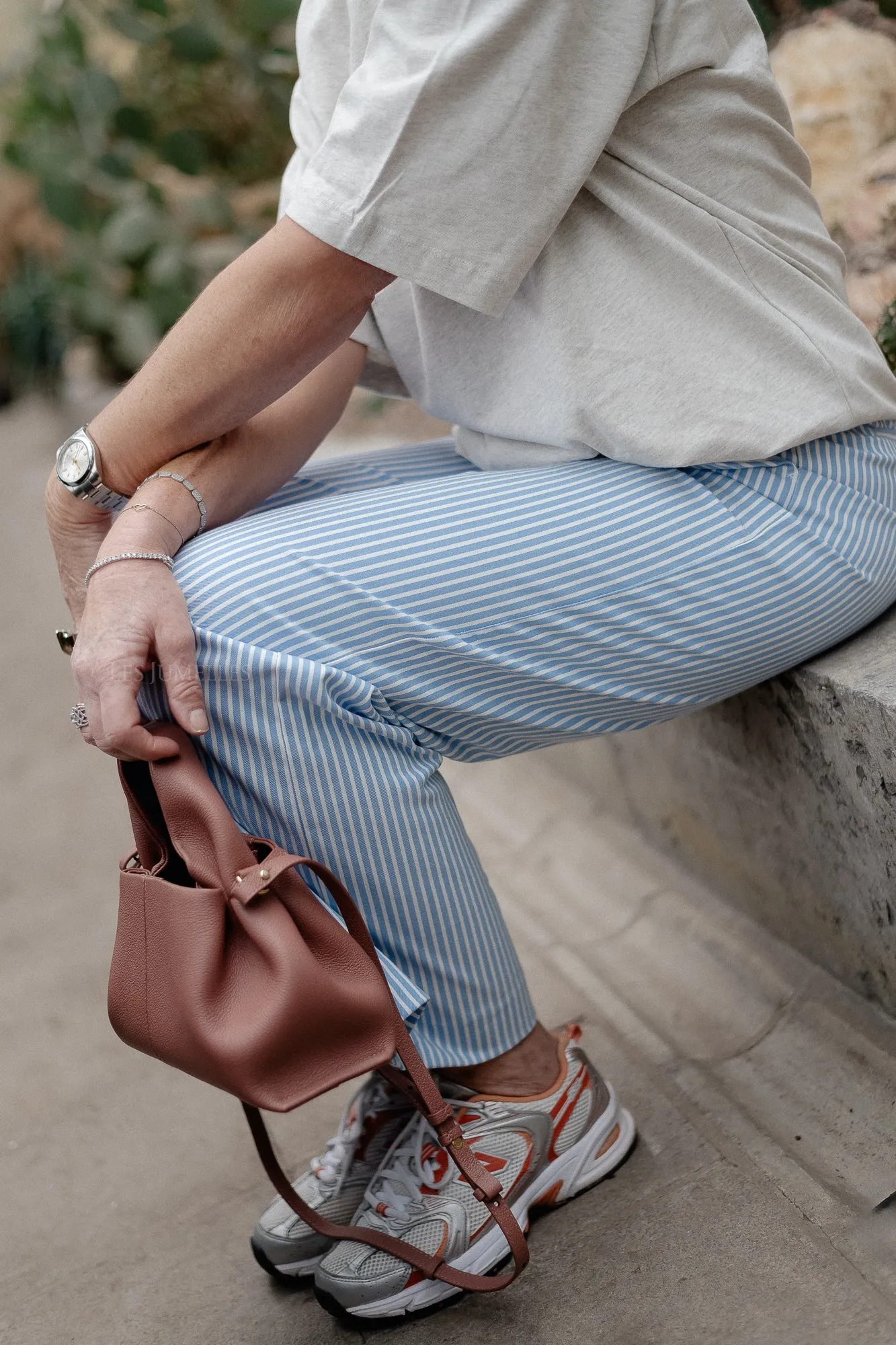 OBJLisa wide pants cloud dancer/cornflower