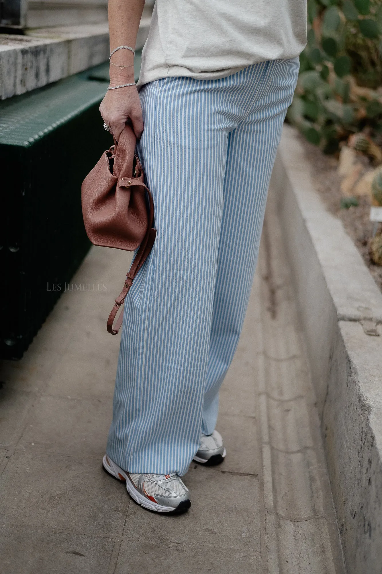 OBJLisa wide pants cloud dancer/cornflower