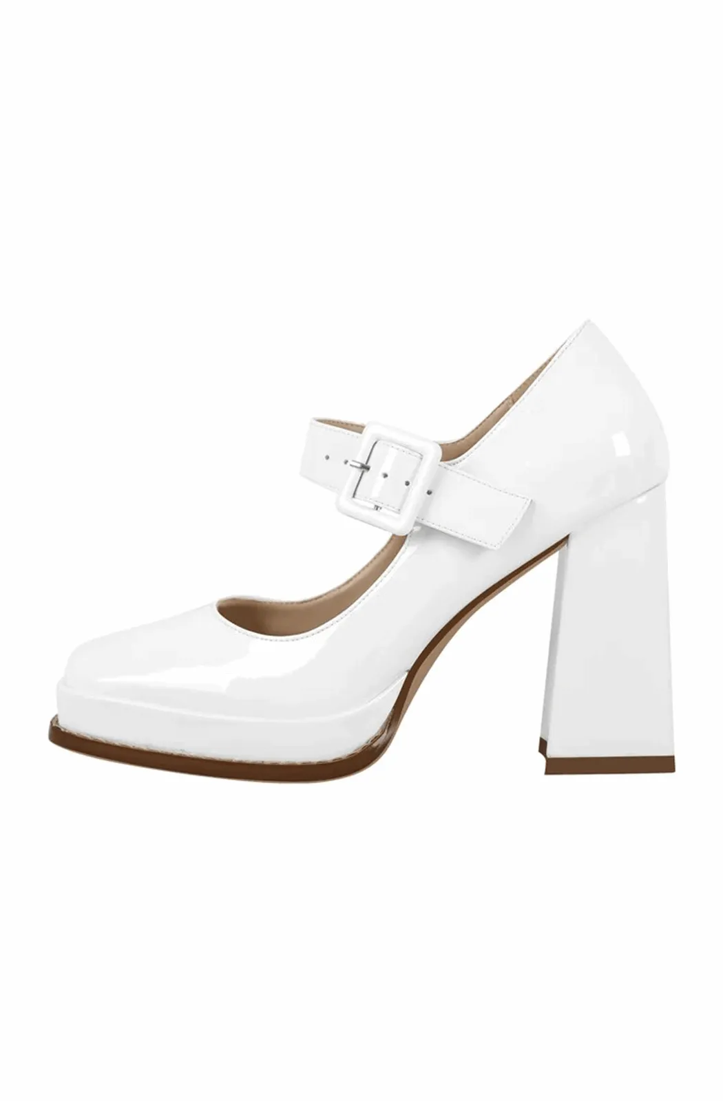 Patent leather square toe Mary Jane buckle strap chunky heel pumps