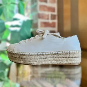 PRADA White Nappa Leather Platform Lace Up Espadrille Sneakers SZ41(11US)