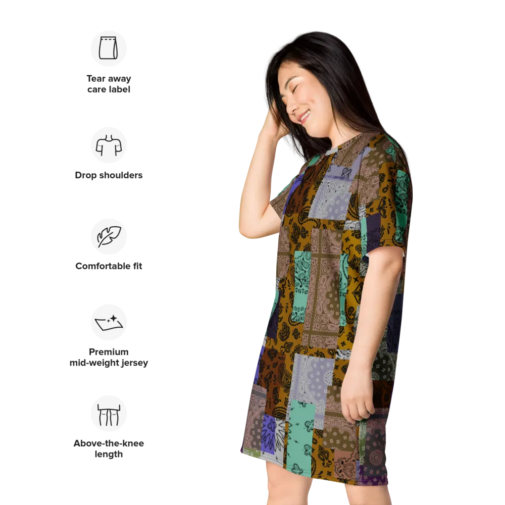 ROYAL ICONIC. | Patchwork Bandana Flag High End Modern Urban MuuMuu Tshirt Dress Custom Design #8