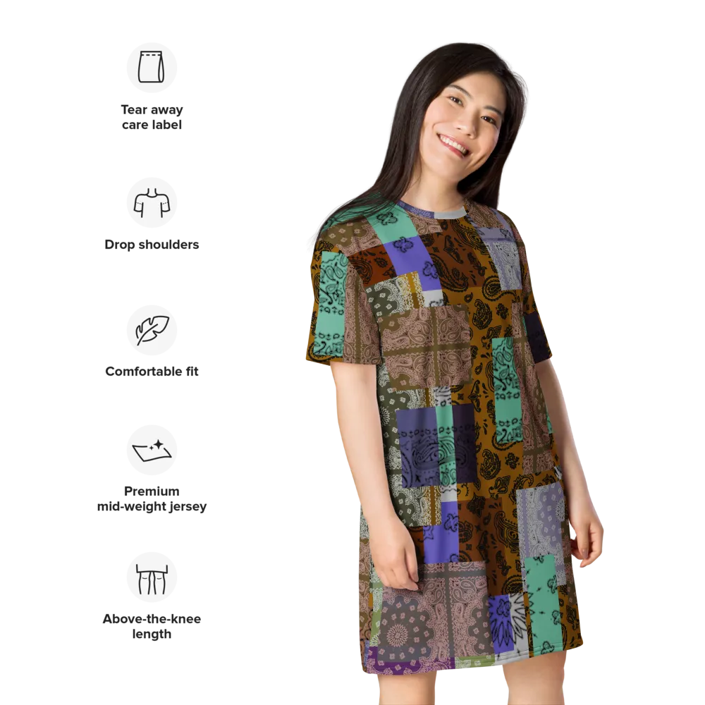 ROYAL ICONIC. | Patchwork Bandana Flag High End Modern Urban MuuMuu Tshirt Dress Custom Design #8
