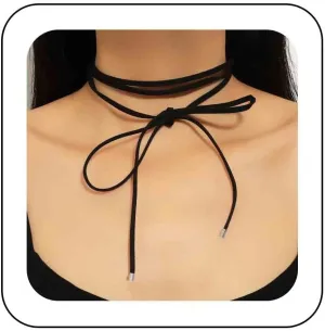 Suede Long Choker Necklace Layered Suede Velvet Choker Necklace Black Leather Long Choker Necklace Suede Long Lace up Wrap Choker Necklace Multi layer Suede Clavicle Necklace