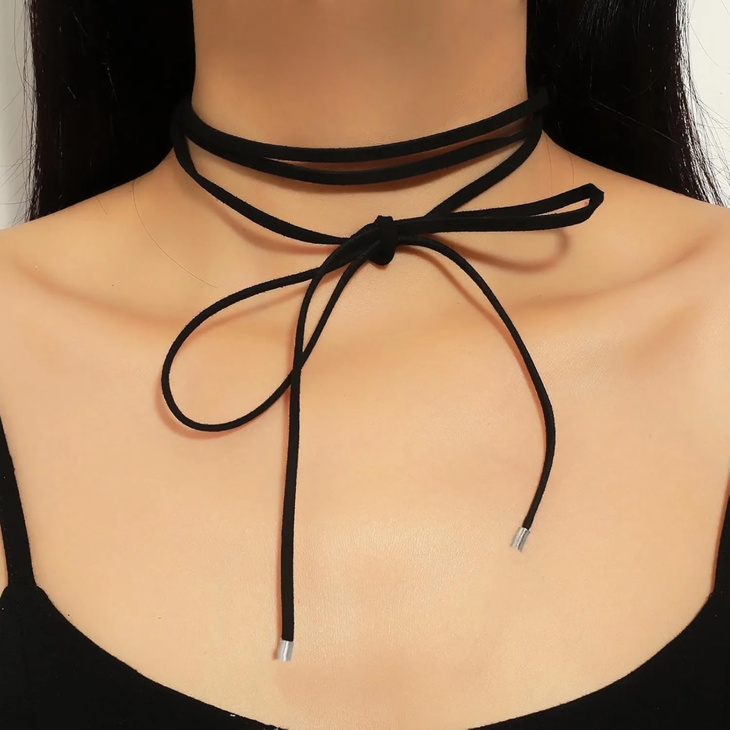 Suede Long Choker Necklace Layered Suede Velvet Choker Necklace Black Leather Long Choker Necklace Suede Long Lace up Wrap Choker Necklace Multi layer Suede Clavicle Necklace