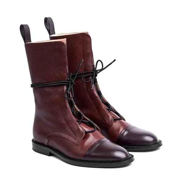 Women'S Paneled Lace-Up Short Martin Boots Biker Boots