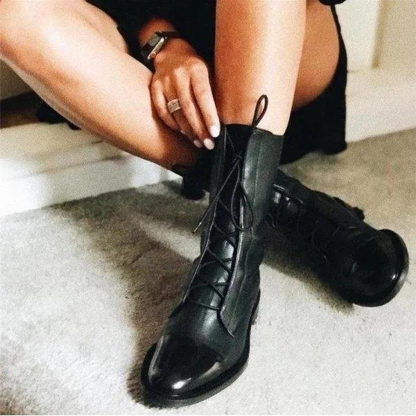 Women'S Paneled Lace-Up Short Martin Boots Biker Boots