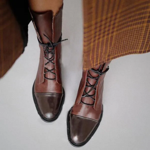 Women'S Paneled Lace-Up Short Martin Boots Biker Boots