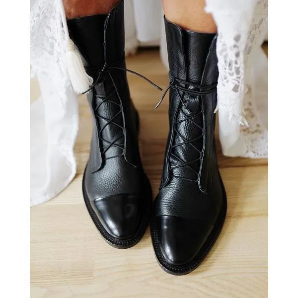 Women'S Paneled Lace-Up Short Martin Boots Biker Boots
