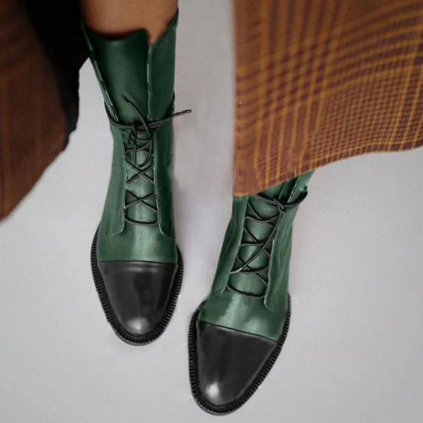 Women'S Paneled Lace-Up Short Martin Boots Biker Boots