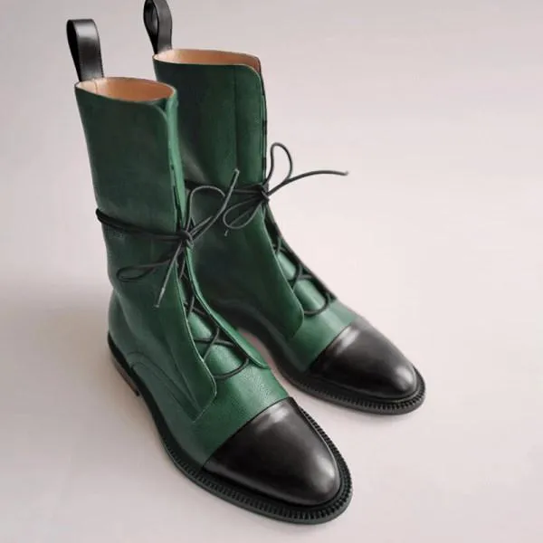 Women'S Paneled Lace-Up Short Martin Boots Biker Boots