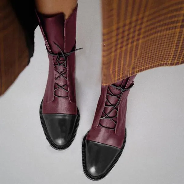 Women'S Paneled Lace-Up Short Martin Boots Biker Boots
